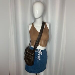 FOREVER 21 Lace up mini denim skirt